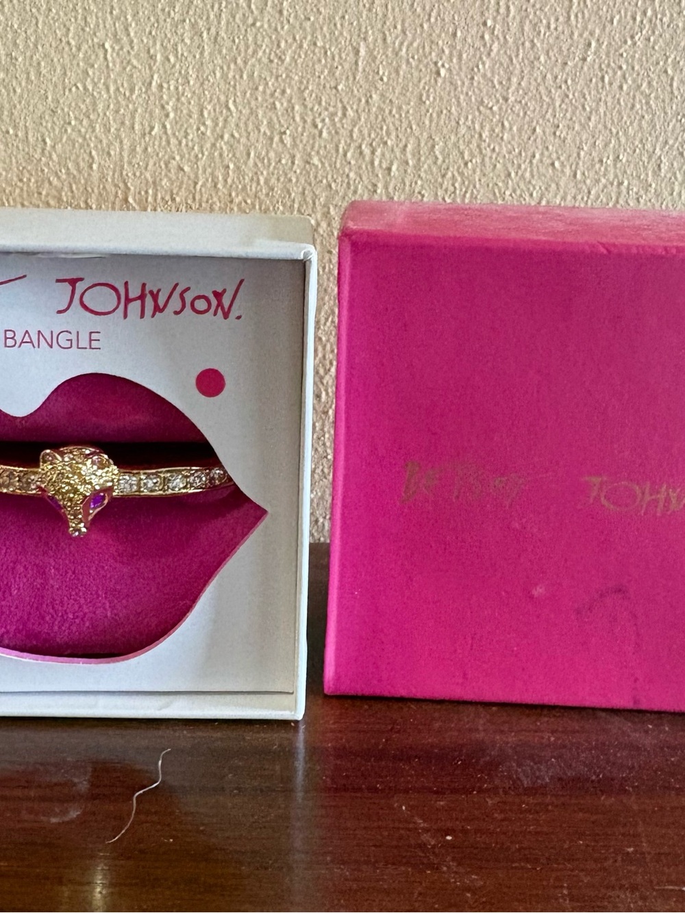 Betsey Johnson Gold-tone Crystal Snake Bangle with Pink Box